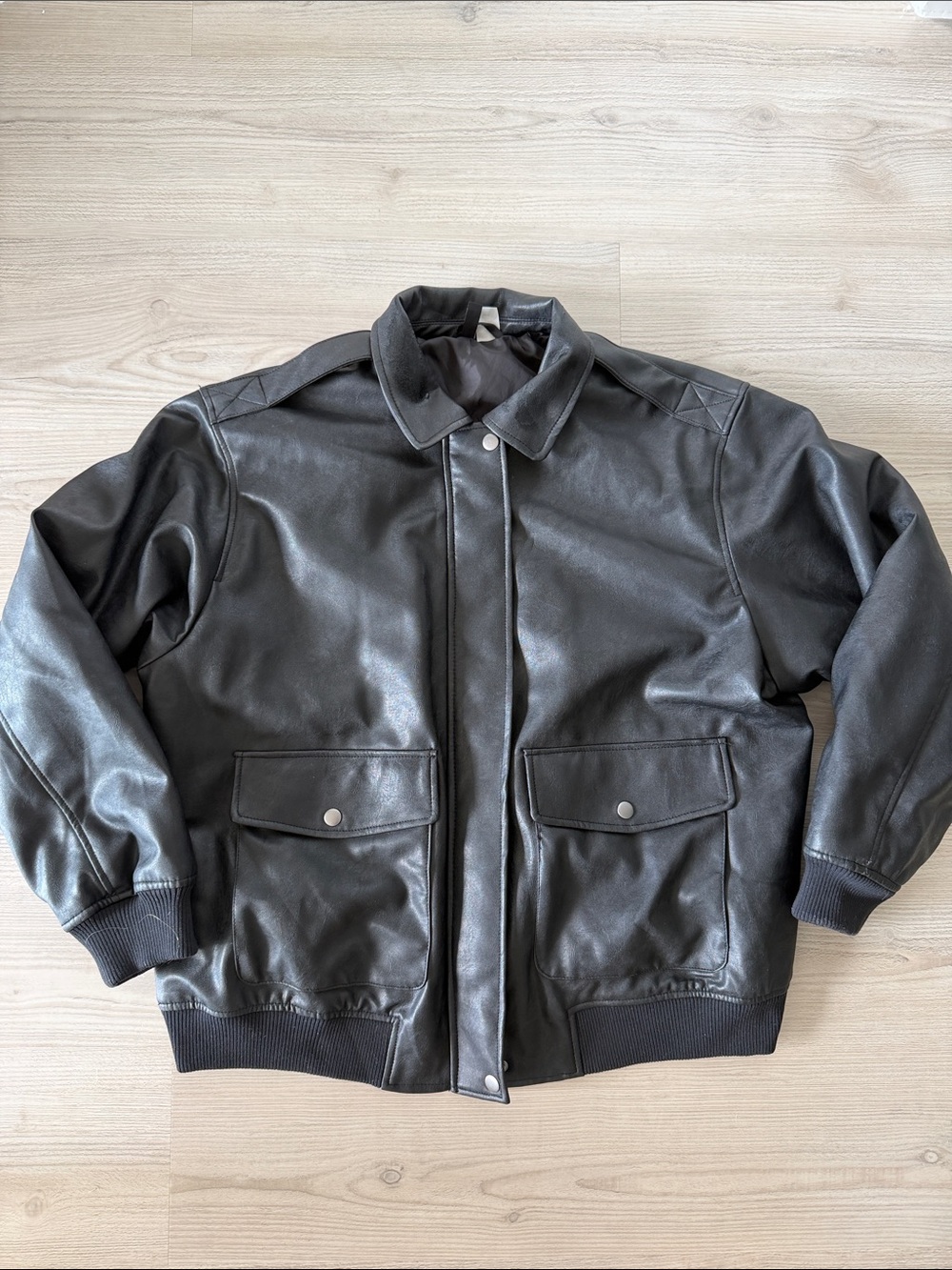 Divided by H&M Black Faux Leather Bomber Jacket